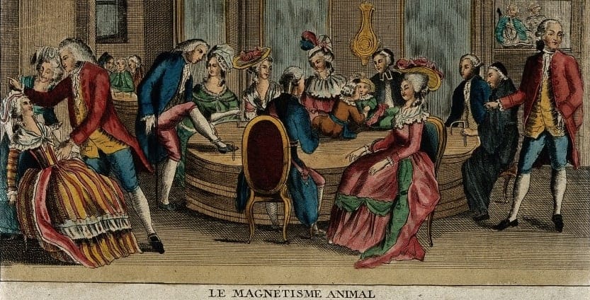 Painting showing a session of Mesmer's animal magnetism session in Paris