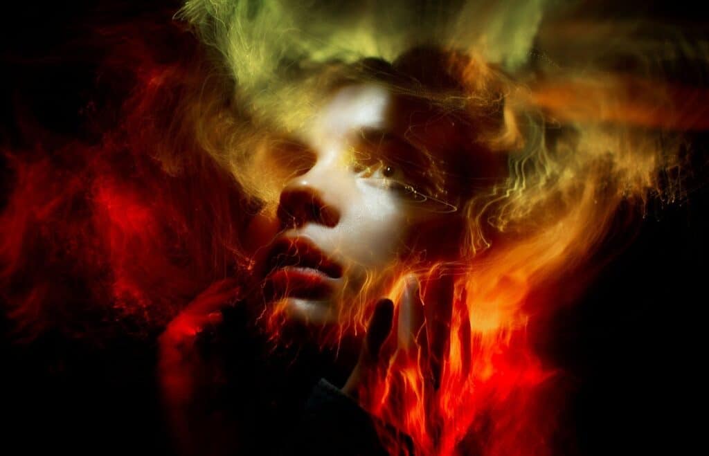 The picture shows a head of a women surrounded by flames. It refers to generalized anxiety