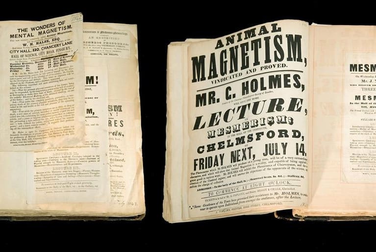 Paper on Animal magnetism showing old newspaper with the title "Lecture on Animal magnetism"