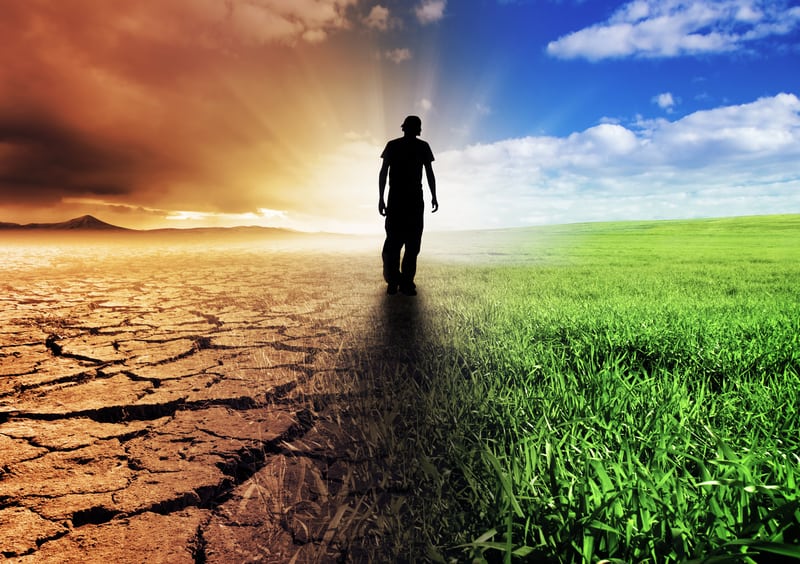 facts bipolar disorder. Balancing on the edge between depression and mania. The picture shows man mowing along the border between two fields. The side on the left is desert, on the right green grass