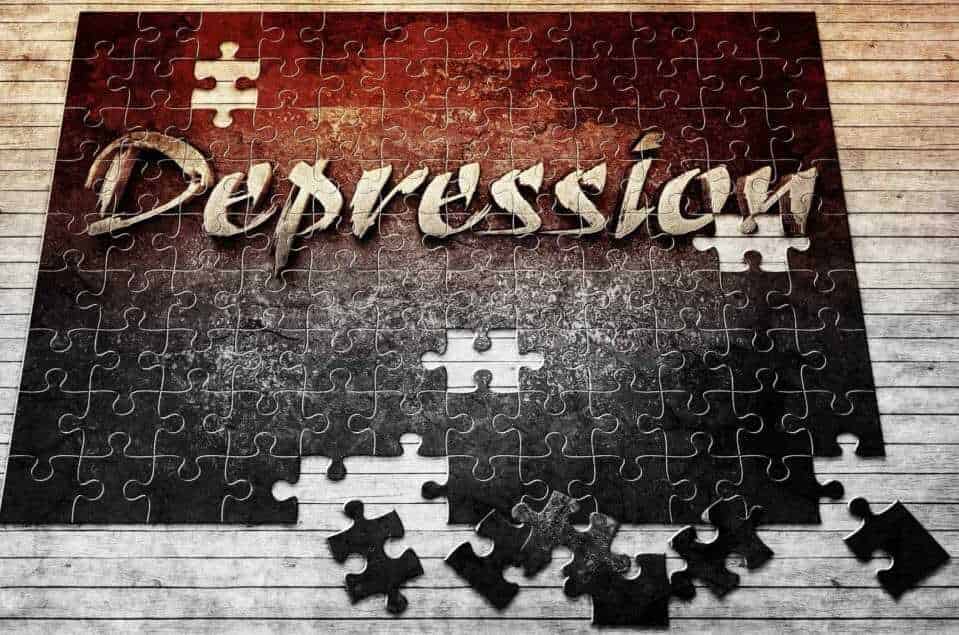 Picture of a puzzle with the inscription "depression" The puzzle illustrates the multifactorial root causes of depression