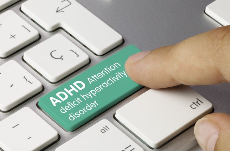 Adults-ADHD. A photograph of a keyboard with the inscription: ADHD