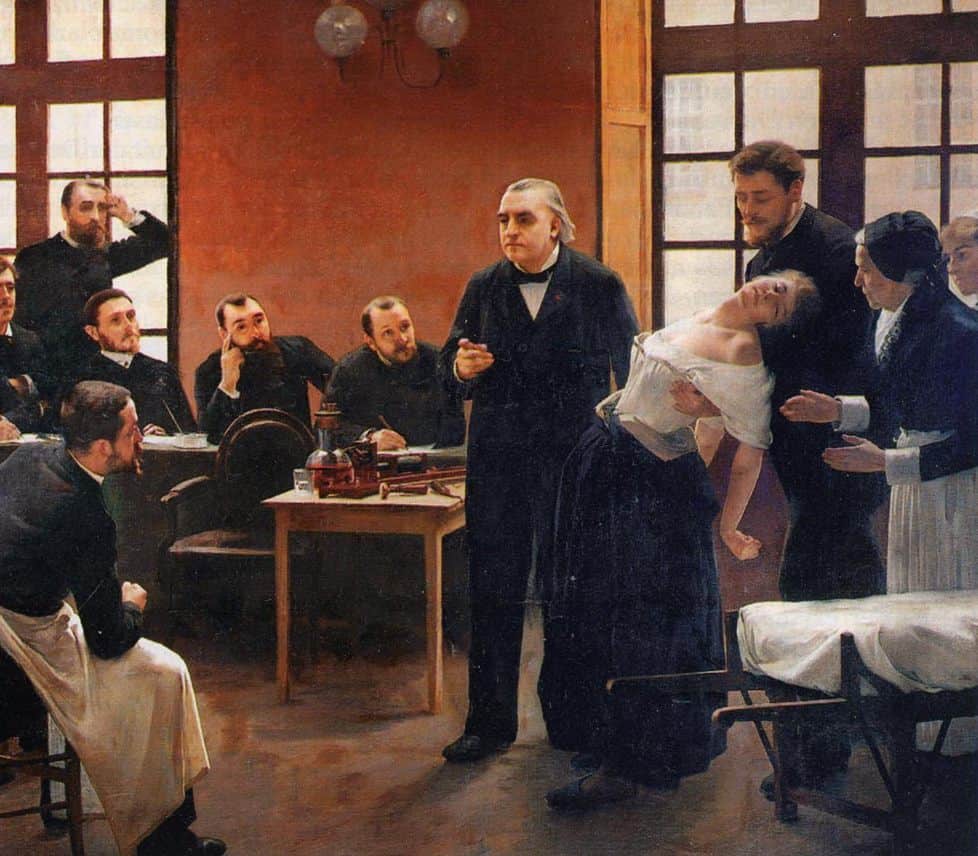 Blanche Wittmann and Charcot. Fragment of the painting: , "Une leçon clinique à La Salpêtrière"