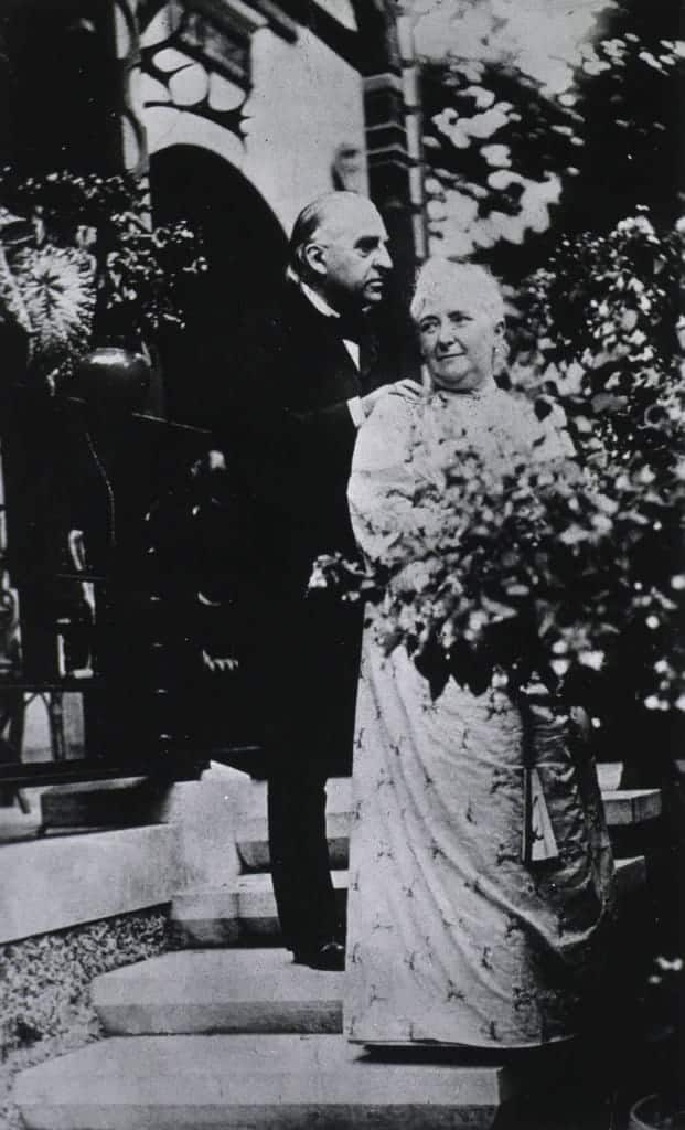 Charcot with wife in front of his house. Black and white picture