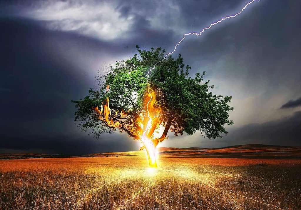 Anger management in Dubai. The picture shows a tree hit by lightning